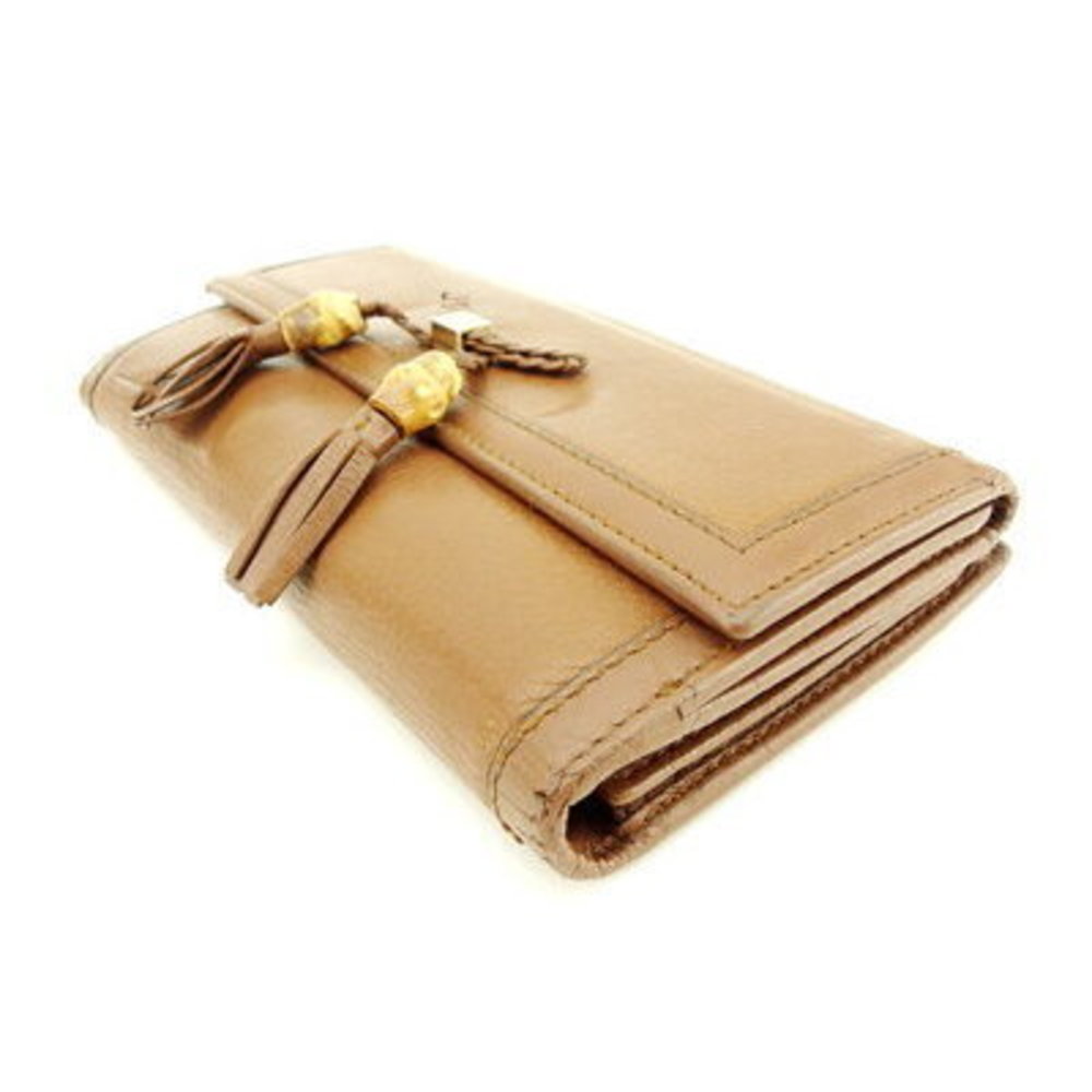 Gucci long Wallet ribbon motif bamboo tassel brown beige leather accessory - Picture 3 of 6